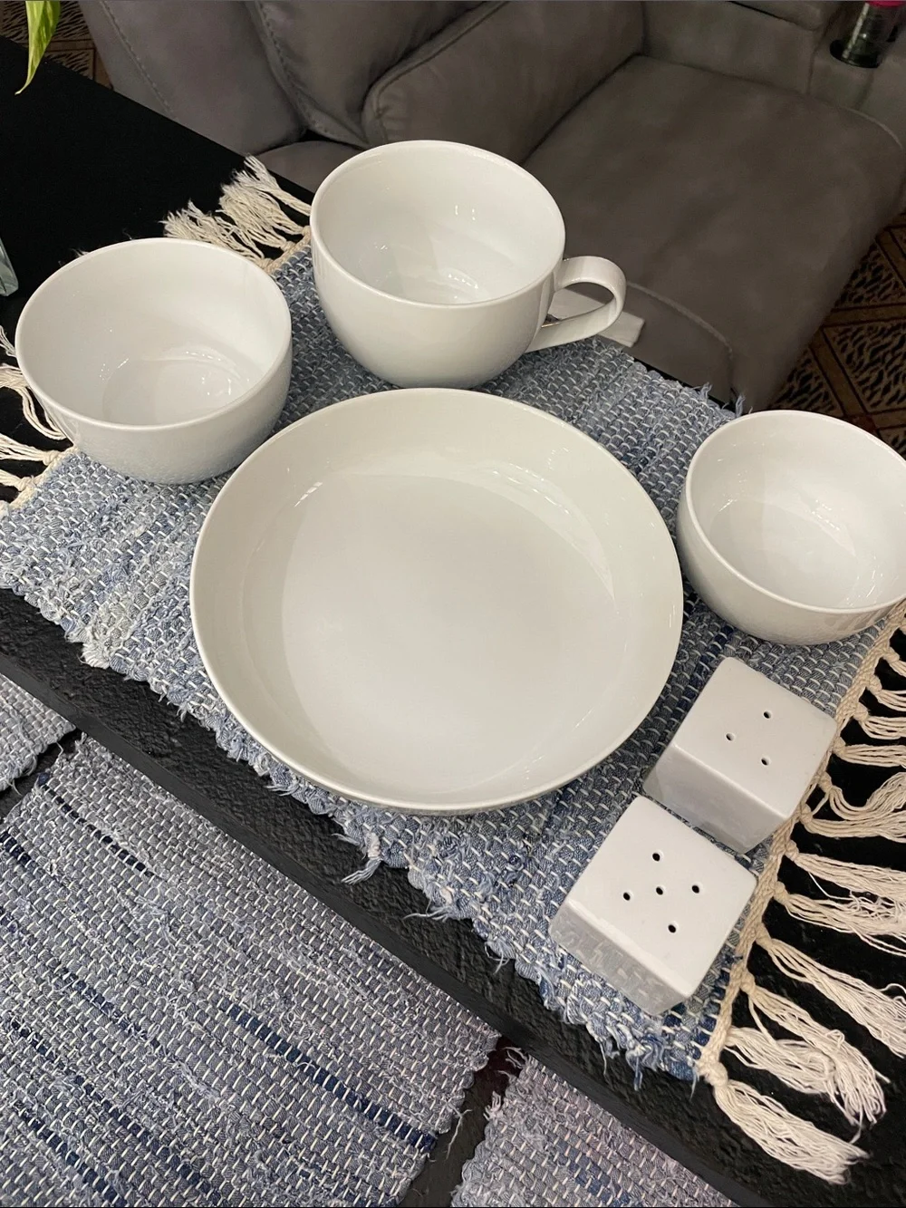 White Ceramic Dinnerware Set - Classic White Bowls, Mug & S&P  Collection 6 pc.